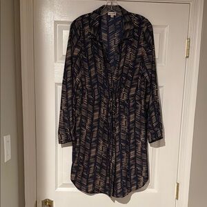 Maison Jules Blue and Black Long Sleeve V-Neck Shirt Dress